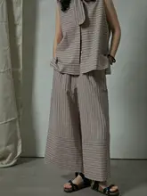 オールコットン製 ヴィンテージストライプ ワイドストレートパンツ【ウエストゴム・ゆったりシルエット】（セットアップ対応）