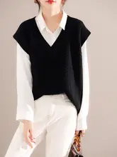 100%ウールニットジレ【女性用・麻花編み・ルーズフィット・カーディガンとしても着用可】