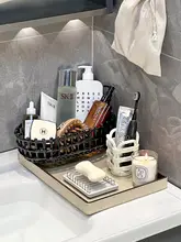 陶器製 コスメ収納ラック【洗面台用・歯ブラシ＆化粧ブラシ収納】