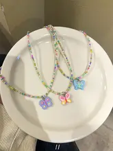 春夏用 バタフライマカロンカラーベル アクセサリー ネックレス【ビーチリゾート用・多彩なビーズ】