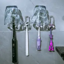 壁掛け歯ブラシホルダー【ステンレス製・穴あけ不要・バスルーム用】