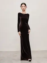 ワンピース ロング ドレス【ワインレッド サテン ロングスリーブ・ウエストリボン・フィッシュテールデザイン】