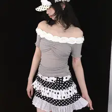 ドット柄 夏用 薄手 スカート【パンツ付き・プリーツデザイン】（セットアップ対応）