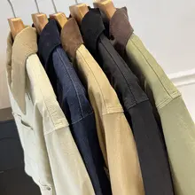 アメリカンビンテージ風カラーコンビネーションのフロントポケット付きジャケット  【スタイリッシュ・着やせ効果】