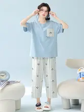 可愛いペンギンデザインのレディース夏用短袖パジャマ【純綿・胸パッド付き】