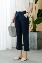 女性用 リネンカジュアルパンツ【スリムデザイン・ゆったりストレート・九分丈】（セットアップ対応）