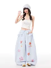 ワイドパンツ レディース 蝶柄 背面 蝶結び サブカル ルーズ カジュアル 「K787」
