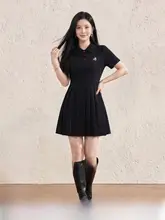 学院風POLO襟デザインチェリー刺繍プリーツワンピース【大きいサイズ・夏用】