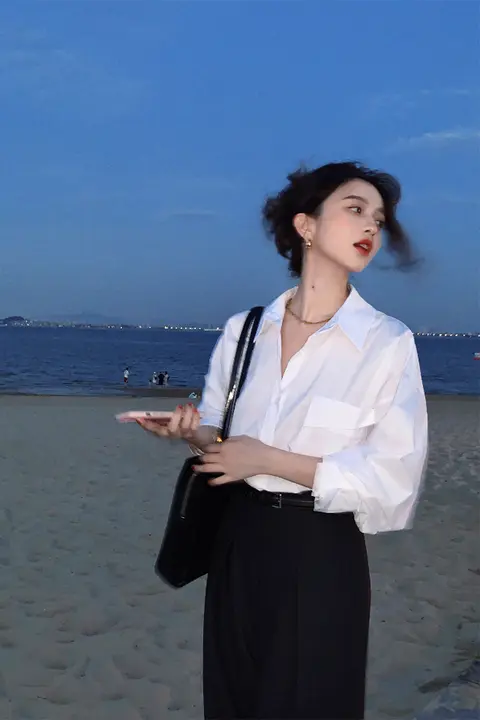 秋用フィットシャツ【シンプル・レトロスタイル・レイヤリング対応・女性用】