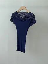 極上の柔らかさのレースデザインニットシルクTシャツ【春夏用・レディース】