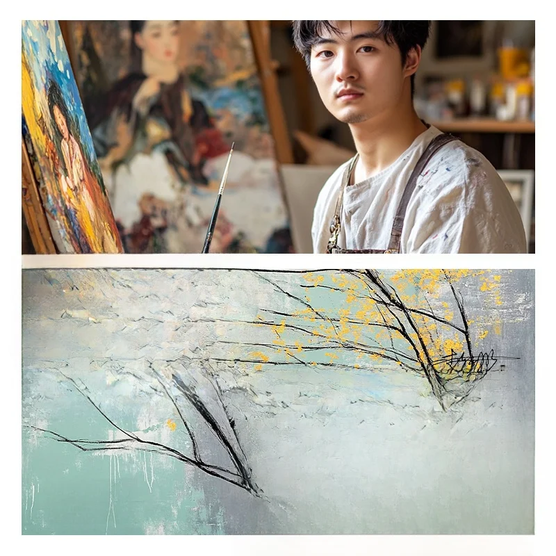 手描き油絵 花開く財を集めるアートテクスチャー：軽奢ホテルインテリアのデザイン実現