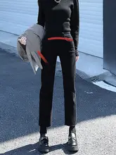 レディース ハイウエスト ストレートデニムパンツ【春秋用・黒・9分丈・スリムフィット】