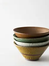 手作り陶器製 レトロデザインの小さめご飯茶碗【和風・家用・陶器・スープボウル・ヌードルボウル】