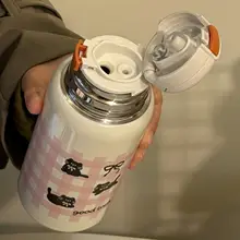316ステンレス製魔法瓶【かわいい猫デザイン・ストロー付き・学生向け】