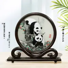 手工刺繍の熊猫飾り【二面刺繍・中国の伝統的なギフト・ビジネス会議用】