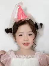 子供用 プリンセス風 スパンコールとパールの誕生日帽子ヘアクリップ【パーティー用・可愛いデコレーション】