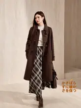 大きいサイズ女性用レトロなバイカラーボタン付きダブルフェイスコート【ノーカラー・ウール混素材】