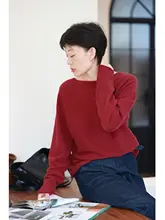 極上の柔らかさ羊毛ニットベーシックカットソー【レトロ・ラウンドネック・春用】
