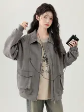 アメリカンスタイルのゆったりしたレディースジャケット【両面着用・翻り襟・カーディガン風】