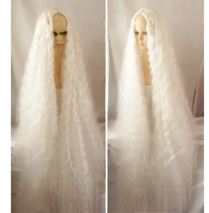 コスプレ用 ファッション純白ロングカールウィッグ【玉米パーマ・ボリューム感・ミディアム分け】