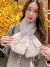 冬用ミンク編み込みリバーシブルクロススカーフ【極上の柔らかさ・防寒・女性用】