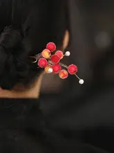 古風ヘアアクセサリー【子供用・可愛いU字クリップ  ・赤い果実飾り】
