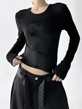 デザイン性のある短款長袖Tシャツ【女性用・フィット・結び帯付き】