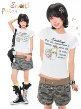 カートゥーンデザインの短袖Tシャツ【レーストリム・フレンチスタイル・女性用】