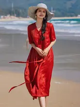 通勤にぴったりなVネック大ぶりスカート【高腰・赤・夏用・旅行やビーチに最適】
