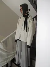 韓国風 ゆったりとした保温性のあるポケット付きコットンジャケット【シングルボタン・ラウンドネック】（セットアップ対応）