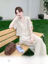 薄手のショートスリーブジャケット【カジュアル・女性用・夏用・フレアパンツ付き】（セットアップ対応）