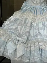 ブルー昭和スタイルロリータドレス【ドレス風・吊り紐・華やか花嫁用】