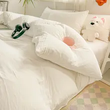 白色ホテル用水洗いコットン4点セット【学生用ベッドシーツ・掛け布団カバー・ピローケース】