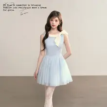バレリーナスタイル グリッターボウ付き プリンセスドレス【ハイウエスト・ふんわりスカート・可愛いデザイン】（セットアップ対応）