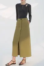 スカート レディース 通勤用 クラシック ハイウエスト スリット 中長丈 黒 カーキ