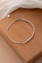 純銀製パールハーフチェーンブレスレット【洗練されたデザイン・女性用・ギフトに最適】