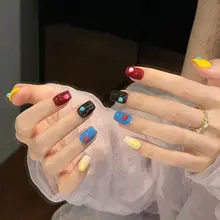 カラフルな虹色デザインの手作りネイルチップ【可愛い・取り外し可能】（セットアップ対応）