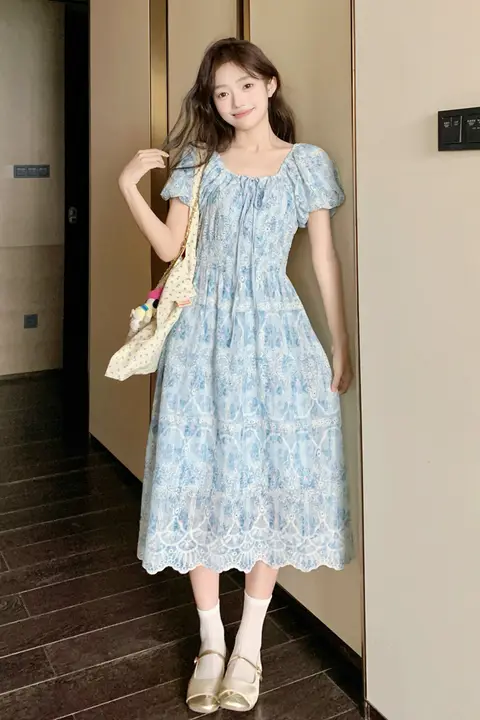 ワンピース 小柄 夏新 レース 刺繍 プリント フレッシュ スタイル