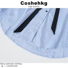 ストライプ柄ロングスリーブシャツ【刺繍デザイン・秋用・フィット・レディース】