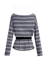 デザイン性に優れたストライプのオフショルダートップス【ウエストベルト付き・長袖・秋用】