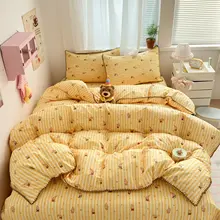 可愛いカートゥーンデザインの純綿ベッド用四点セット【リバーシブル・貝殻エッジ・子供用掛け布団カバー】（セットアップ対応）