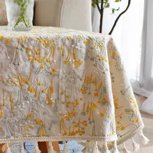 刺繍入りナチュラルベージュテーブルクロス【リネン混・長方形・軽奢華・茶の間用】