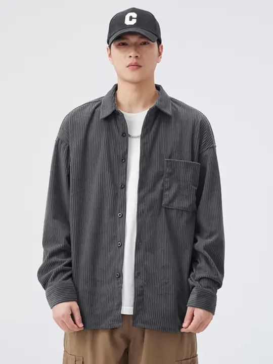 春秋用 メンズ長袖シャツ【無地・アメリカンスタイル・カジュアル】