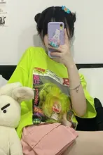 原宿風 おしゃれなルーズフィット Tシャツ【レトロデザイン・チュニックスタイル】