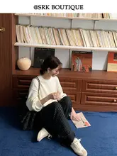 SRK ゆったりワッフルニットクルーネックトレーナー【秋用・スリムフィット・ラグランスリーブ・カジュアル】