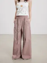 春夏用カラフルなストリング付きワイドパンツ【レディース・軽やか・フィット】（セットアップ対応）