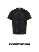 半袖Tシャツ ユニセックス スタッズ ムラ染め ヴィンテージ ルーズ ストリート グランジ 「FXK」