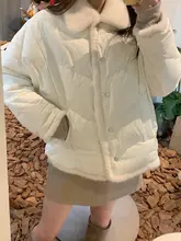 ショートデザインダウンジャケット【女性用・白鹅绒・ファー風パネル】