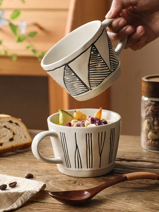 レトロデザインのマグカップ【アメリカンスタイル・手作り・陶器製】