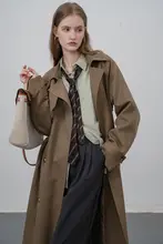 カキ色トレンチコート【レディース・春秋用・クラシックデザイン・ミドル丈】